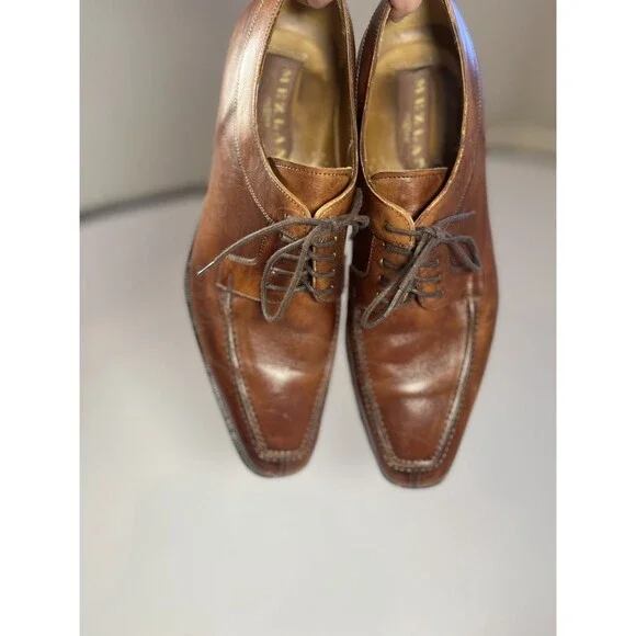 MEZLAN MENS SOLID COGNAC BROWN LACE-UP OXFORD TOE LEATHER DRESS SHOES-9.5 M - Picture 6 of 16